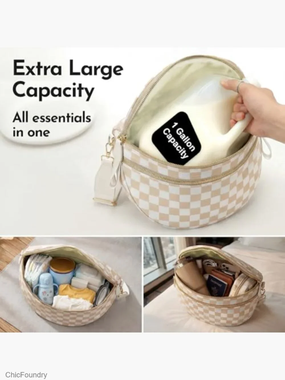 Large Nylon Crescent Crossbody Bum Bag, Sling Belt Bag, Multi-Pocket Shoulder - Picture 4 of 6